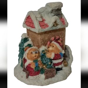 Festive Santa House with Bears Figurine
